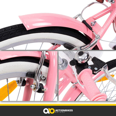 Actionbikes Kinderfahrrad Starlight | 20 Zoll - V-Brake Bremsen - Kinder Fahrrad für Mädchen - Von 6-9 Jahren - Kettenschutz - Stützräder - Kinderrad - Rosa (Starlight 20 Zoll)