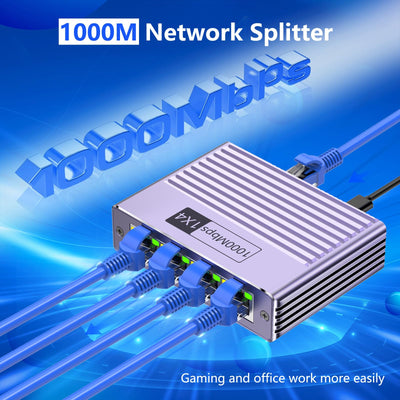 LAN Splitter 1 auf 4 1000Mbps Ethernet Splitter LAN Switch 2 Port Gigabit Netzwerk Switch RJ45 LAN Verteiler Netzwerk Switch Mit Type-C-Netzkabel Gigabit Switch für Computer, Hub, Switch, Router usw.
