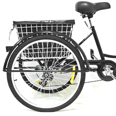 Chynalys 24'' 8 Gang Dreirad für Erwachsene, Cruiser Fahrräder Lasten-Dreirad Trike Bike mit Bsaket, Hochkohlenstoffstahl Erwachsenen-Dreirad für Outdoor, verstellbar (24 Zoll, schwarz)