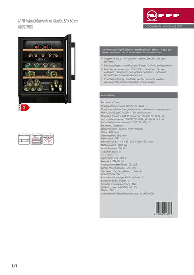 NEFF KU9213HG0, Unterbau-Weinlagerschrank, N70, 82.0 x 60.0 cm, Gesamt: 120 L