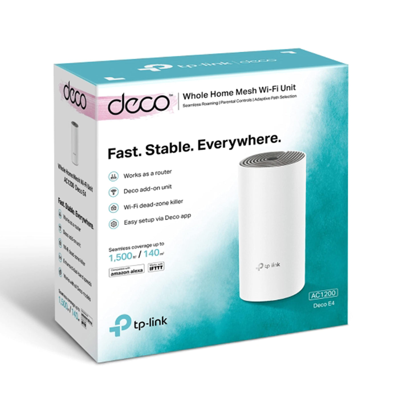 TP-Link Deco E4 Mesh WLAN Set (1er Pack), AC1200 Dual Band Router & Repeater (Reichweite bis zu 130m², ideal für große Häuser mit mehreren Geräten, 2x 100Mbit/s Ports) weiß