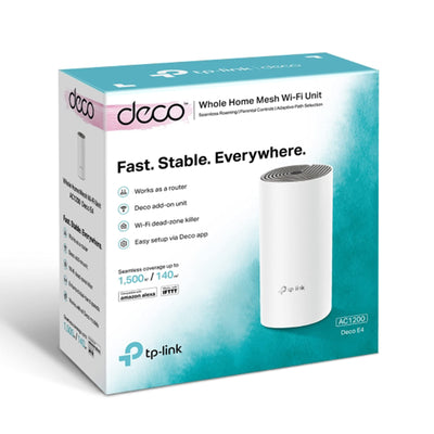 TP-Link Deco E4 Mesh WLAN Set (1er Pack), AC1200 Dual Band Router & Repeater (Reichweite bis zu 130m², ideal für große Häuser mit mehreren Geräten, 2x 100Mbit/s Ports) weiß