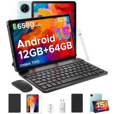 DOOGEE Tab A9 Tablet 10 Zoll Android 15, Tablet mit Tastatur/Stift/Maus/Hülle, 12GB RAM+64GB ROM(TF 2TB), 6580mAh, Unisoc T310, Dual Speaker, 5G WiFi, HD IPS Display, 8MP, GMS, BT5.0, 3.5mm, Face ID