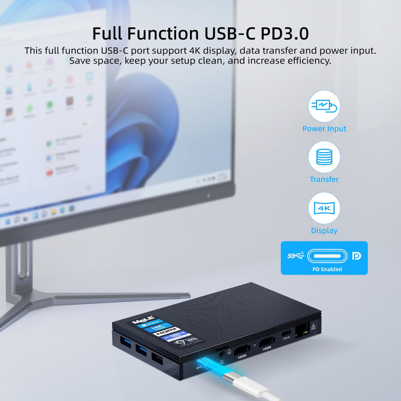 MeLE Mini-PC Quiter4C N100, ohne Betriebssystem, Lüfterloser PC 8GB/128GB, Multi-System-Unterstützung für Win/Linux/Ubuntu, 4K HDMI,USB-C PD3.0 mit voller Funktion, Kleiner Formfaktor für IoT