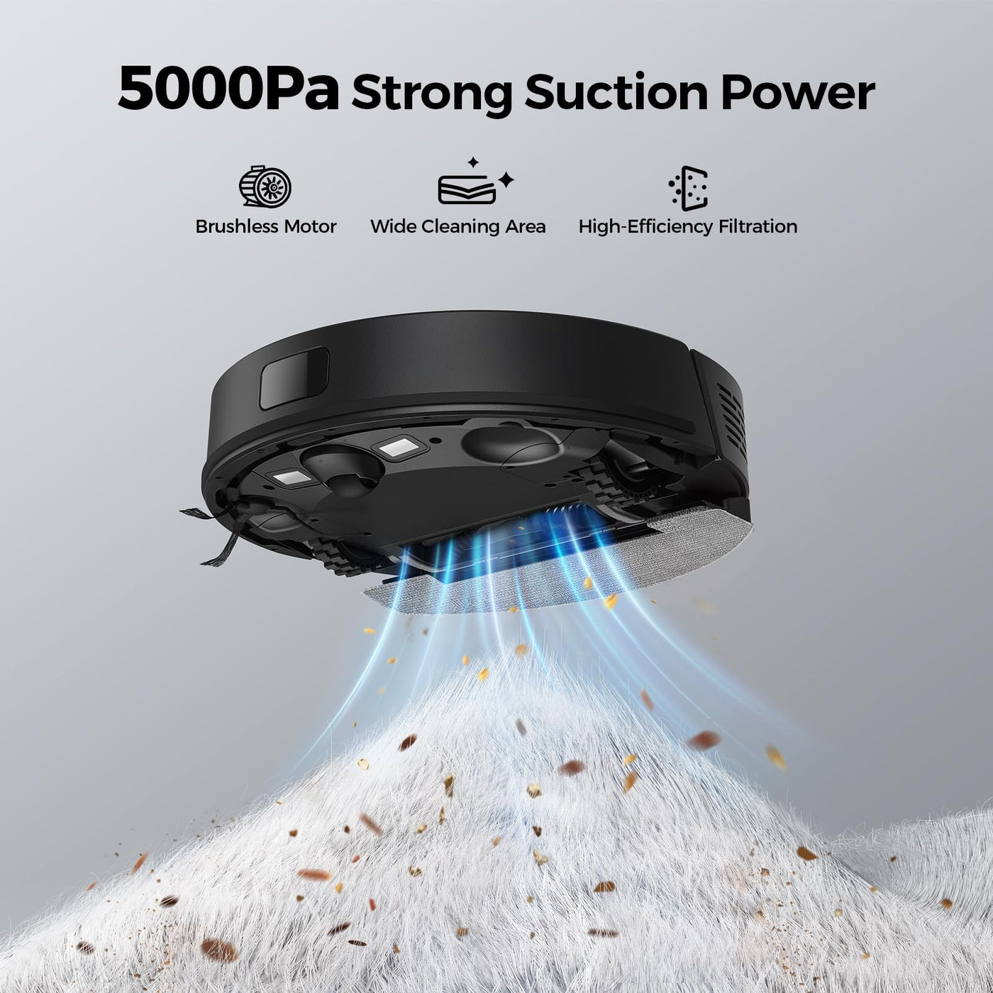 BPMIO Saugroboter mit Absaugstation 3-1, 5000Pa Staubsauger Roboter mit Wischfunktion, 55 dB Roboterstaubsauger mit WiFi/App/Alexa, 150 Min Laufzeit, APP Steuerung, 30 No-Go Zonen (B15 Plus)