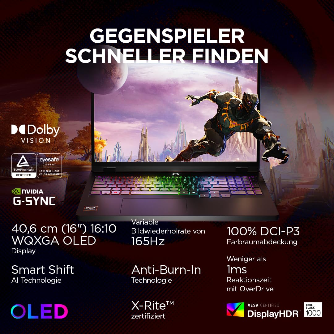 Lenovo Legion Pro 5 16ADR10 Gaming AI Laptop | 16" WQXGA 165 Hz OLED Display | NVIDIA GeForce RTX 5060 | AMD Ryzen 7 | 32GB RAM | 1TB SSD | Win11 | QWERTZ | Eclipse Black | 3 Monate GamePass