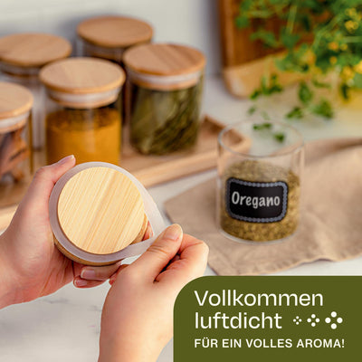 Praknu Gewürzgläser Groß- 8er Set 250ml - mit Etiketten zum Beschriften - Luftdicht - Spülmaschinenfest - Küchenorganisation - für Gewürze, Kräuter & Tee (8x 250ml)
