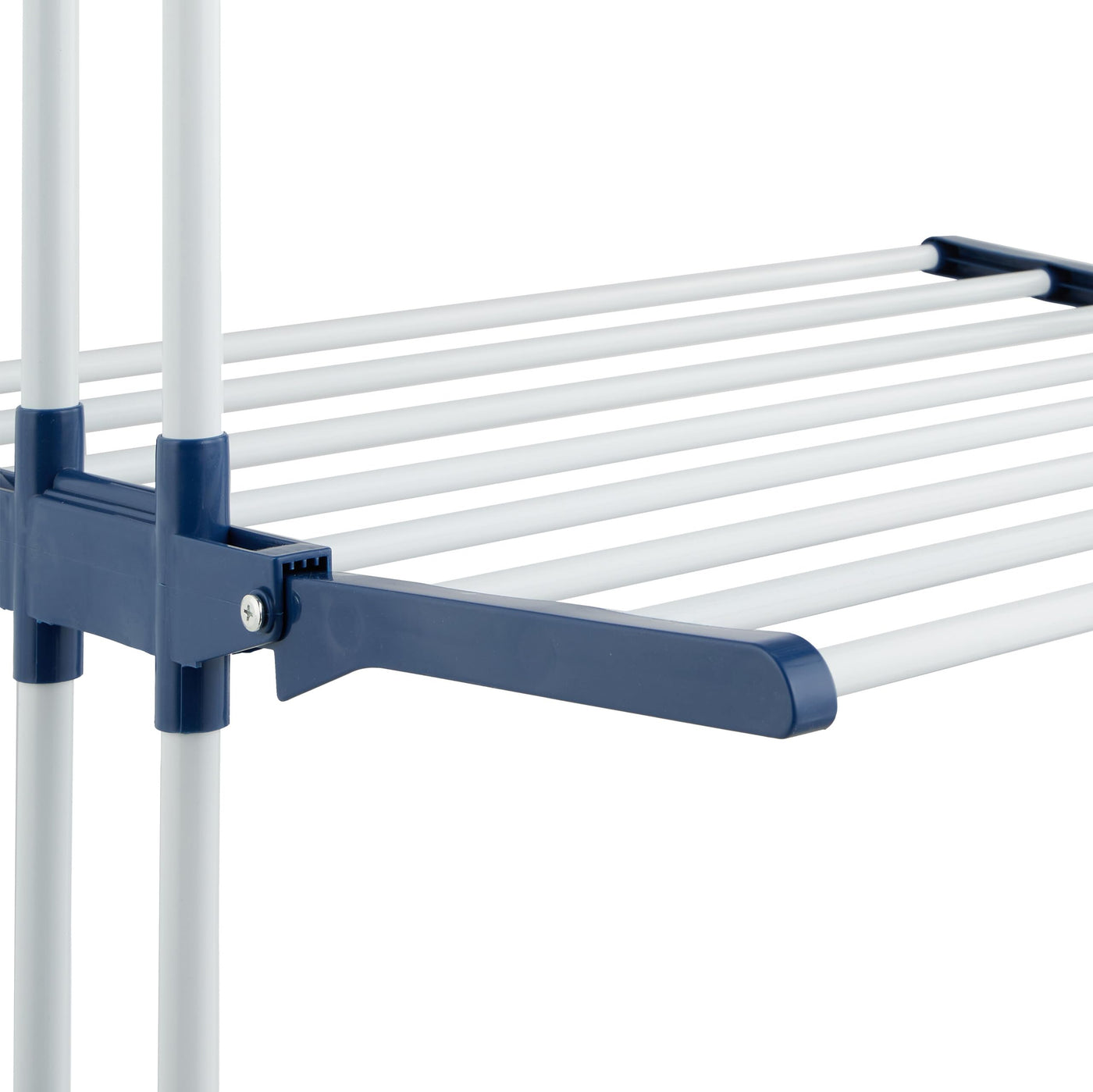 Relaxdays Wäscheständer, ausklappbare Flügel, HBT: 179 x 126 x 63,5 cm, Metall, rollbarer Turmwäscheständer, weiß/blau