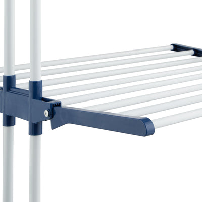 Relaxdays Wäscheständer, ausklappbare Flügel, HBT: 179 x 126 x 63,5 cm, Metall, rollbarer Turmwäscheständer, weiß/blau