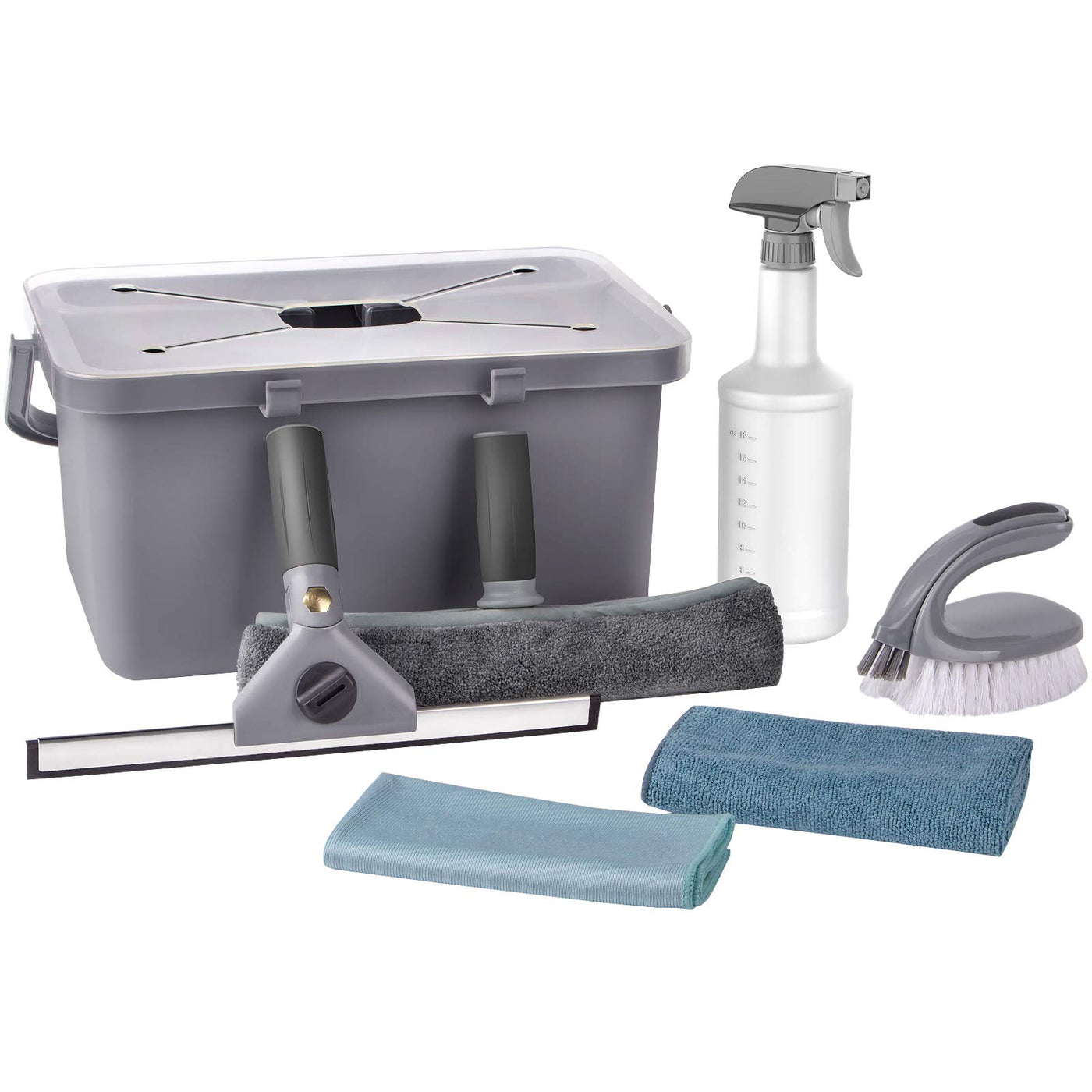 MR.SIGA Haushaltsreinigungsset 7er Set, 1 Fensterabzieher, 1 Mikrofaser-Fensterwäscher, 1 Reinigungsbürste, 1 Sprühflasche, 2 Mikrofasertücher, 1 Aufbewahrungsbox