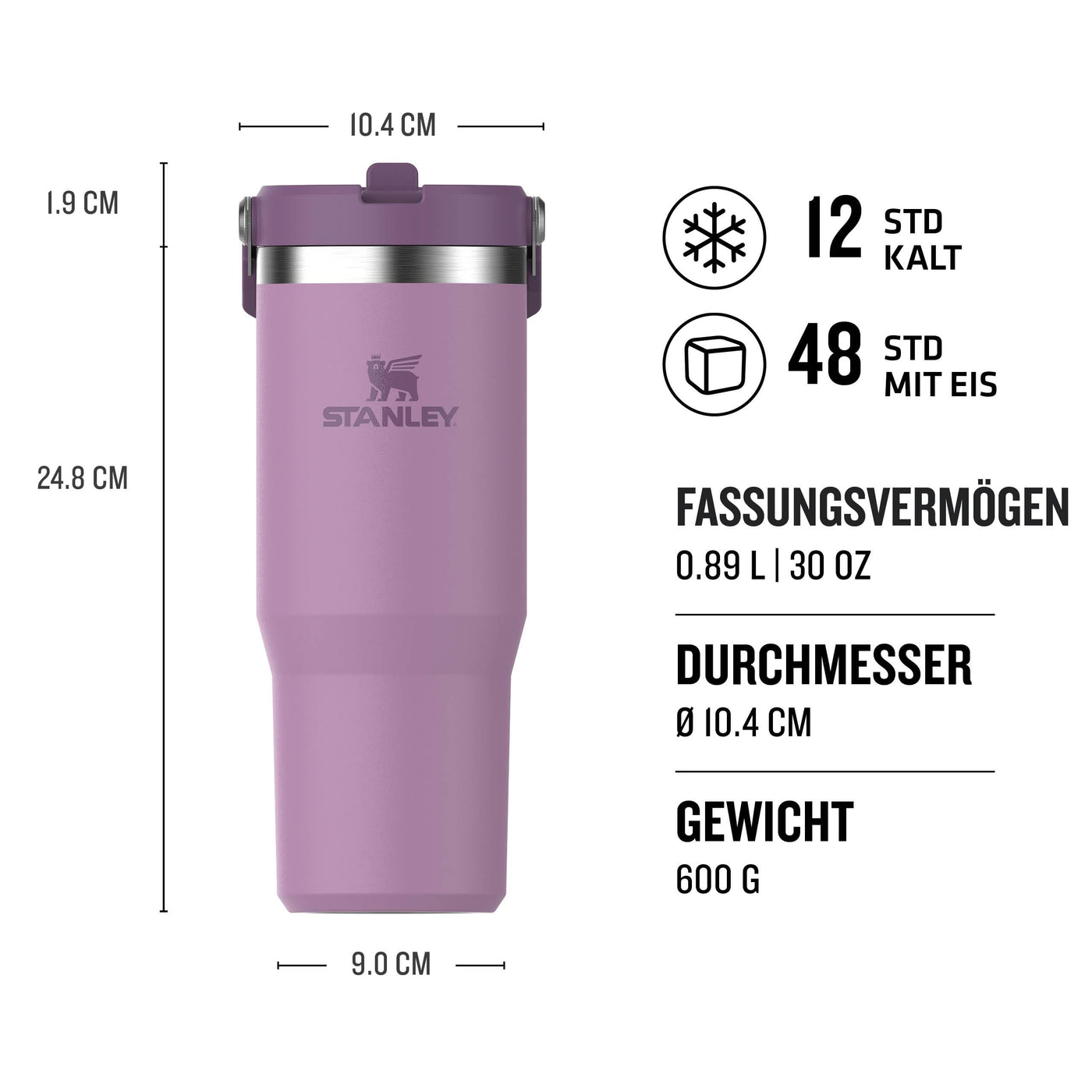 Stanley IceFlow Flip Straw Trinkflasche mit Strohhalm 0.89L - Thermosflasche Hält 12+ Stunden Kalt - Auslaufsicher - Trinkflasche Sport - Wasserflasche BPA Frei - Spülmaschinenfest - Lilac