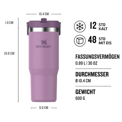 Stanley IceFlow Flip Straw Trinkflasche mit Strohhalm 0.89L - Thermosflasche Hält 12+ Stunden Kalt - Auslaufsicher - Trinkflasche Sport - Wasserflasche BPA Frei - Spülmaschinenfest - Lilac