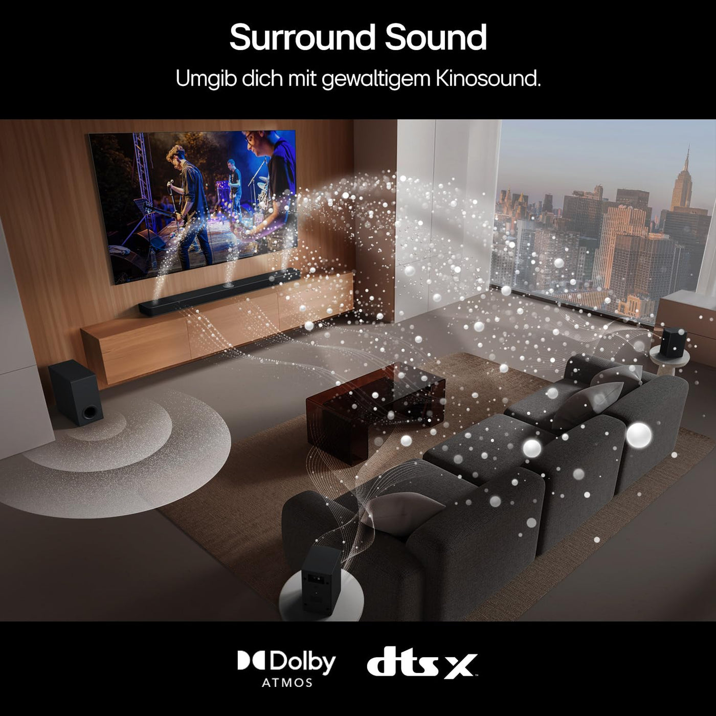 LG DS80TR 5.1.3 Dolby Atmos Soundbar (580W) mit kabellosem Subwoofer & Rücklautsprechern (Wow Cast, HDMI, Bluetooth) [2024], Schwarz