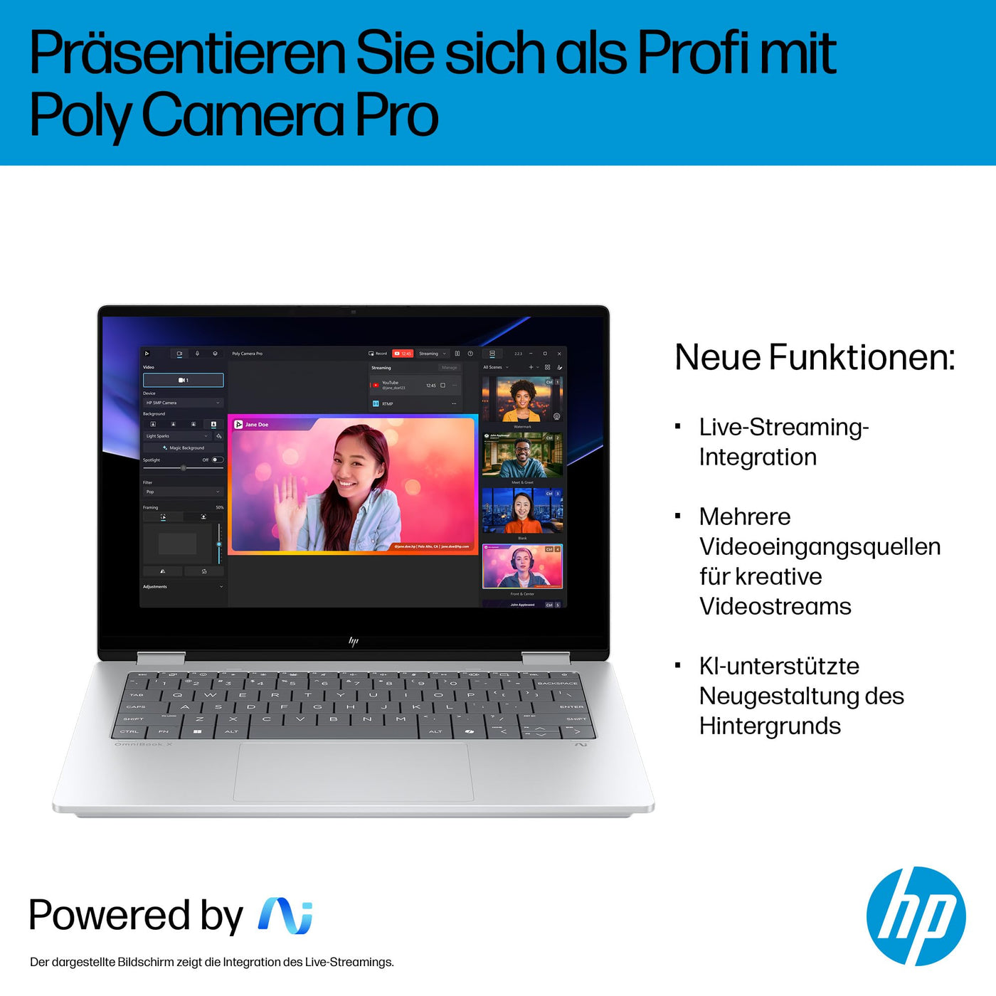 HP OmniBook X Flip 2in1 Next Gen AI Laptop | Intel Core Ultra 7 256V | dedizierte NPU für KI | 47 NPU Tops | Copilot+ PC | 14" 3K 2880x1800 OLED Touchscreen | 16GB | 1TB SSD | Win11 | QWERTZ | Silber