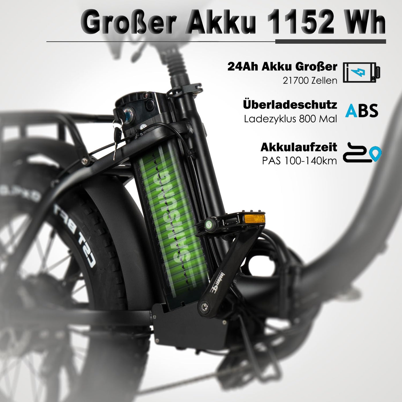 Klapprad E-Bike, E Bike Elektrofahrrad mit 48V/24Ah Samsung-Akku, Bis zu 140KM | Hinterradmotor 48V, 65N.m | Hydraulic Disc Brake | E Klapprad mit Rückspiegel & Korb, Elektrofahrrad für Herren Damen