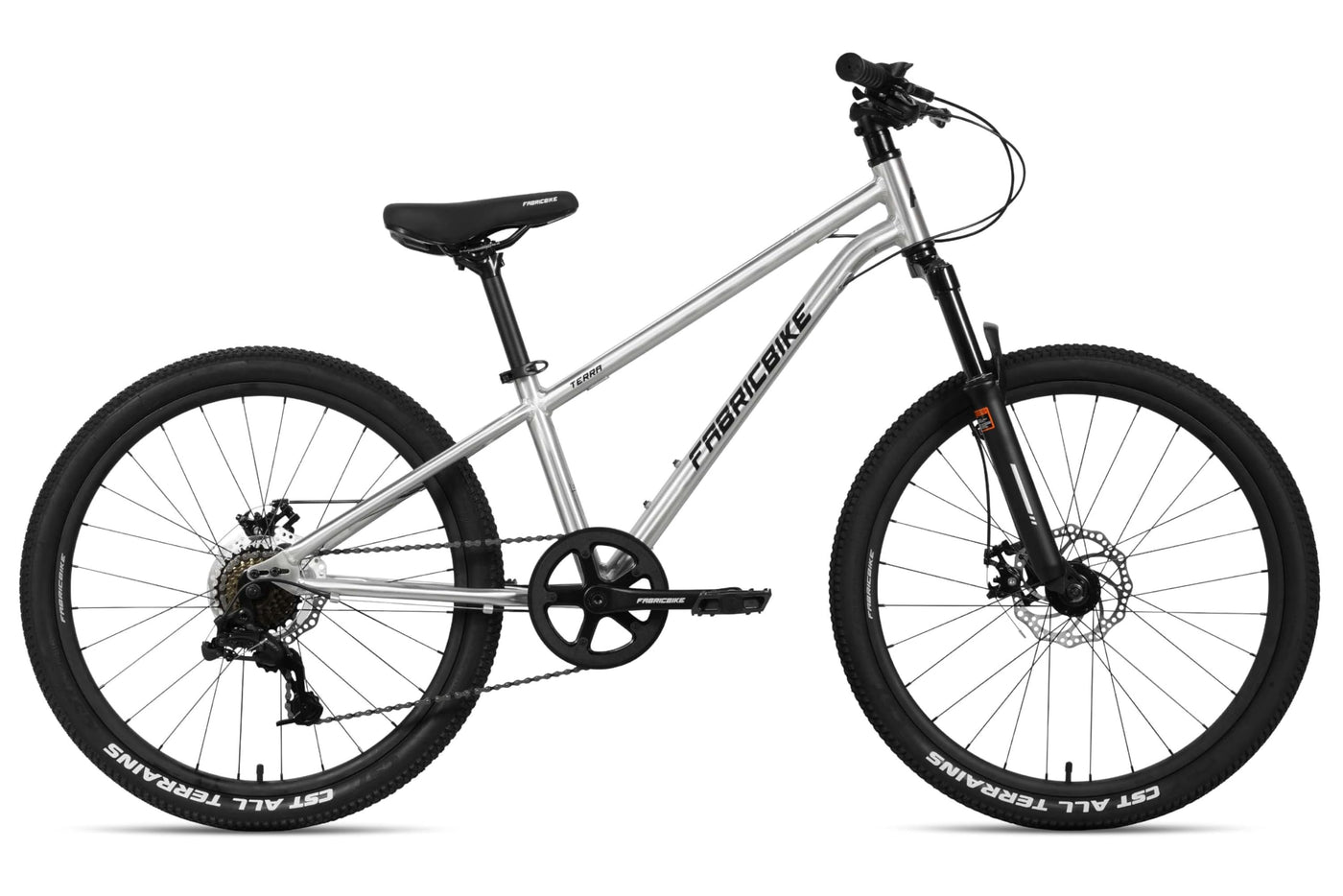 FabricBike Terra - Alu Mountainbike Jugendfahrrad 24 Zoll ab 8, 9, 10 und 11 Jahre, 7-Gang-Schaltung, Scheibenbremse, Federgabel, Kinder Fahrrad (Polished)