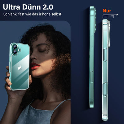UniqueMe für iPhone 16 Hülle - Handyhülle für iPhone 16 Case, 5 in 1 Set Rundumschutz Schutzhülle Cover,1 Handyhülle & 2 Schutzfolie & 2 Kameraschutz - Transparent