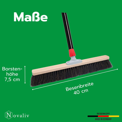 Novaliv Saalbesen 40 cm mit Stiel Borsten Rosshaarbesen Besen fein mit stiel Ideal als Werkstattbesen Hallenbesen Industriebesen Hausbesen Naturhaarbesen Zimmerbesen Haarbesen Stubenbesen Besen weich