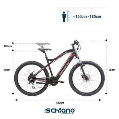 F.lli Schiano Braver, E Bike Mountainbike, 27.5 Zoll, 36V 11.6Ah Abnehmbarer Akku, Motor 250W 50Nm, MTB Ebike für Herren und Damen, Schwarz-Rot