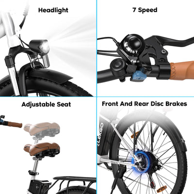 ELEKGO 28 Zoll E-Bike Elektrofahrrad, 7-Gang-Getriebe, 36V Abnehmbarer Akku, City Bike mit Geschwindikeit bis 25km/h，LCD-Display，Ausgestattet mit stoßdämpfenden Gabeln