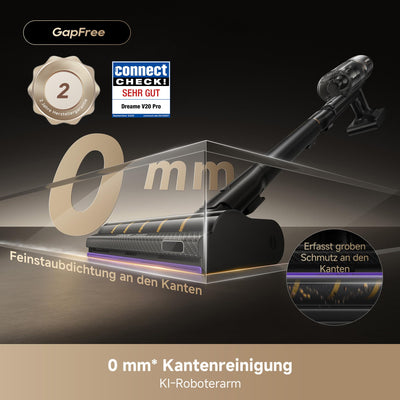 dreame V20 Pro-A Kabelloser Staubsauger, Kantenreinigung 0 mm, ohne Verheddern, für Hartböden und Teppiche, 24.000PA / 210 AW, 90 Min. maximale Laufzeit, Filterung 99,99%, entfernt Tierhaare