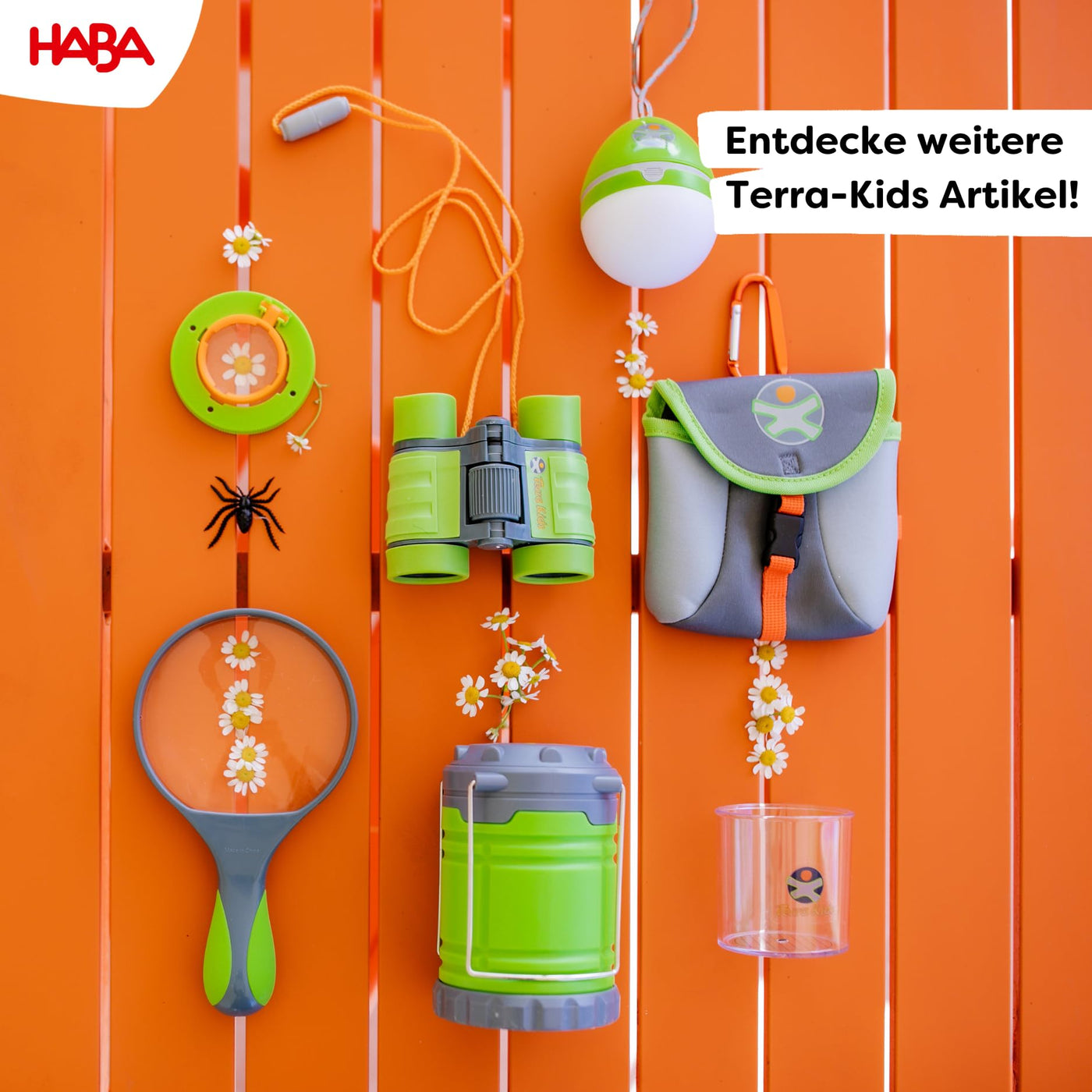 HABA Terra Kids Fernglas für Kinder – 4-fache Vergrößerung, inklusive Tragetasche, Sicherheitskordel und Wissenskarten, Natur beobachten & entdecken – 1004132001