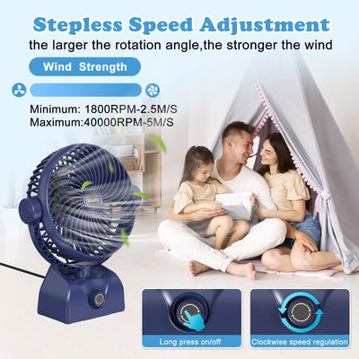 Wastou Schreibtischventilator, wiederaufladbarer USB-Tischventilator, tragbarer Turmventilator mit 10000 mAh, drehbarer Kopf, leiser Lüfter für Schlafzimmer, Büro und Desktop