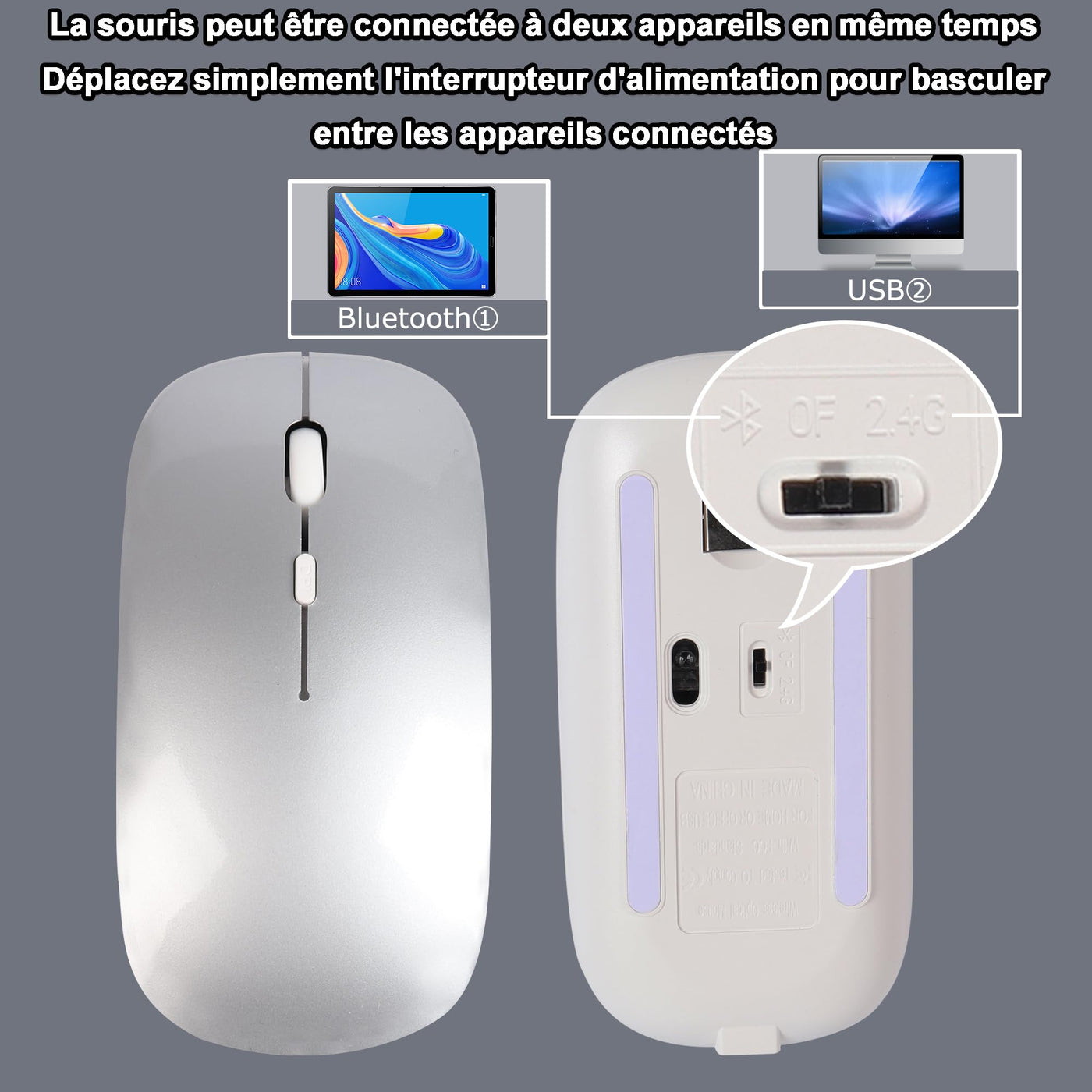 KautFair Kabellose Maus-Tastatur, 2,4 G, Bluetooth, QWERTY-Layout, wiederaufladbar, dünn, leise, kompakt, volle Größe, Tastatur und Maus mit Nummernblock & 3DPI, verstellbar, für Mac, PCs, Laptop