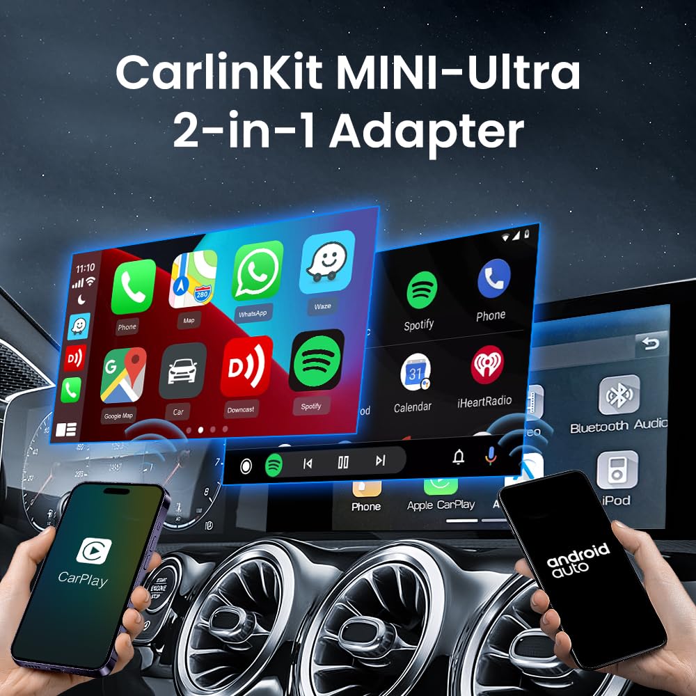 Carlinkit 2025 Wireless CarPlay & Android Auto Adapter, Upgrade Wired Connection to Wireless, Plug & Play mit USB-A/Type-C, funktioniert mit iPhone iOS 10+ & Android 11.0+