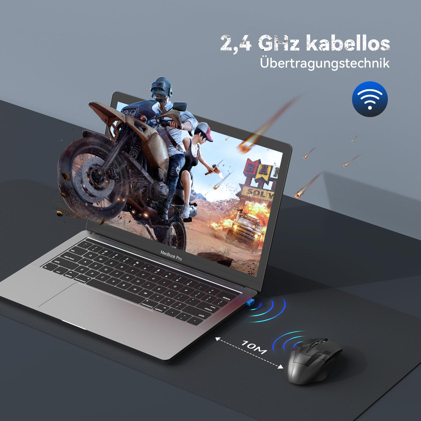 TECKNET Kabellose Gaming Maus, 2,4 GHz Wireless Gamer Maus 8 Tasten, 4800 DPI, 20 Millionen Klicks, Wireless Mouse, Ergonomische Optische Maus für PC/Mac/Laptop