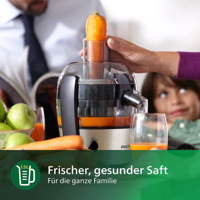 Philips Entsafter – 500W, 1.5L, HomeID-Rezepte-App, QuickClean (HR1832/00), 400 Watt, ‎1 Liter, 23 x 23 x 42 cm, Schwarz