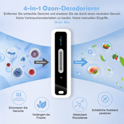 USB Kühlschrank Deo, LED-Display, Mini Ozongenerator Luftreiniger Kühlschrank Geruchskiller, Wiederaufladbar Geruchsneutralisierer, Geruchsentferner für Kühlschrank, Auto, Schuhschrank, Kleiderschrank