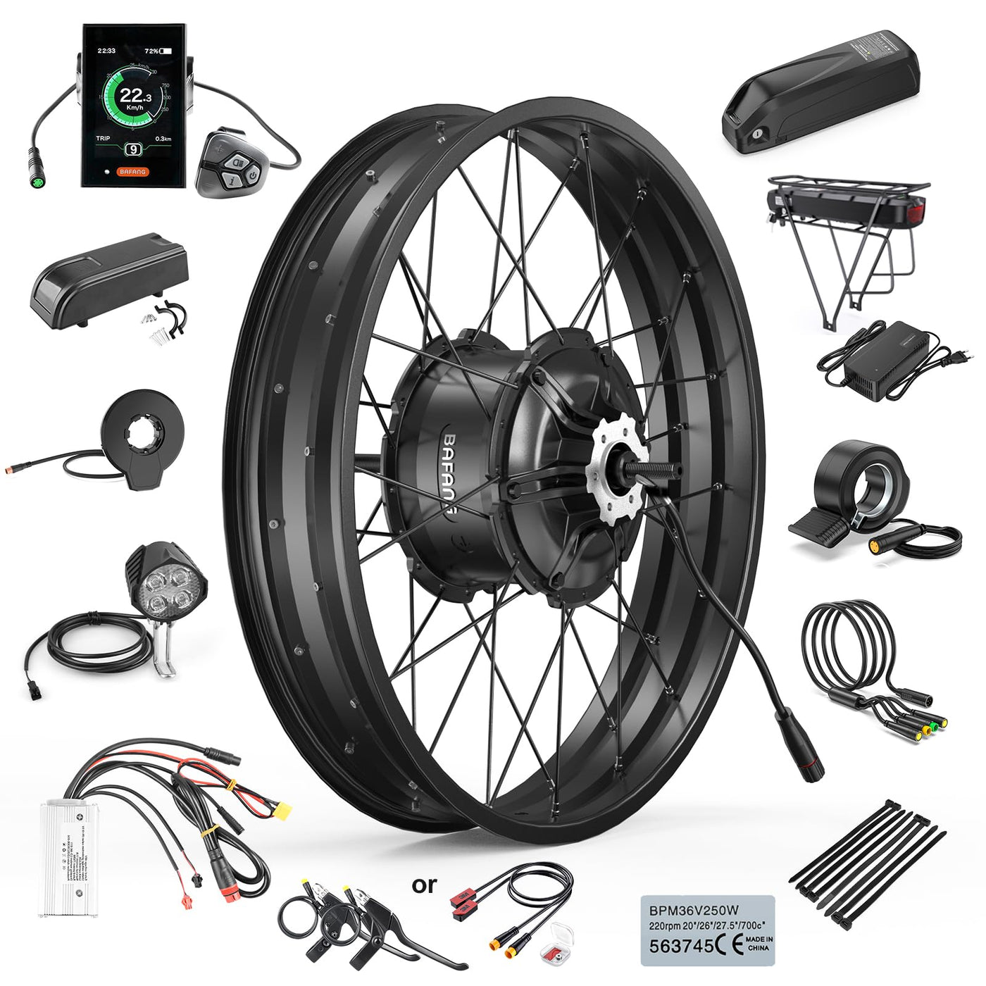 BAFANG G062 48V 1000W Hinterradmotor für 175 mm Tropfen, 20" 26" Fat Tire Elektro-Rad-Umsetzungs-Kit mit Akku (optional) und LCD-Anzeige (optional), Hinterrad hub Motor-Rad-Kit mit PAS-Sensor