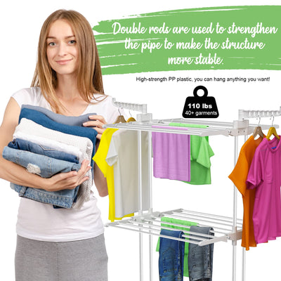 Innotic Wäscheständer mit Rollen Multifunktional 4 etagen Wäscheständer Turm Klappbar Standtrockner Wäscheständer Platzsparender mit Flügel Wäscheturm fur Innen und draußen (Weiß Grau)