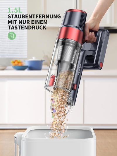 SunSare Akku Staubsauger 450W/40000PA,Staubsauger Kabellos Bis zu 55Mins Laufzeit mit LED Display Leichter Antiverwicklung Akkusauger, Super Leise akkustaubsauger für Hartböden Teppiche Tierhaare
