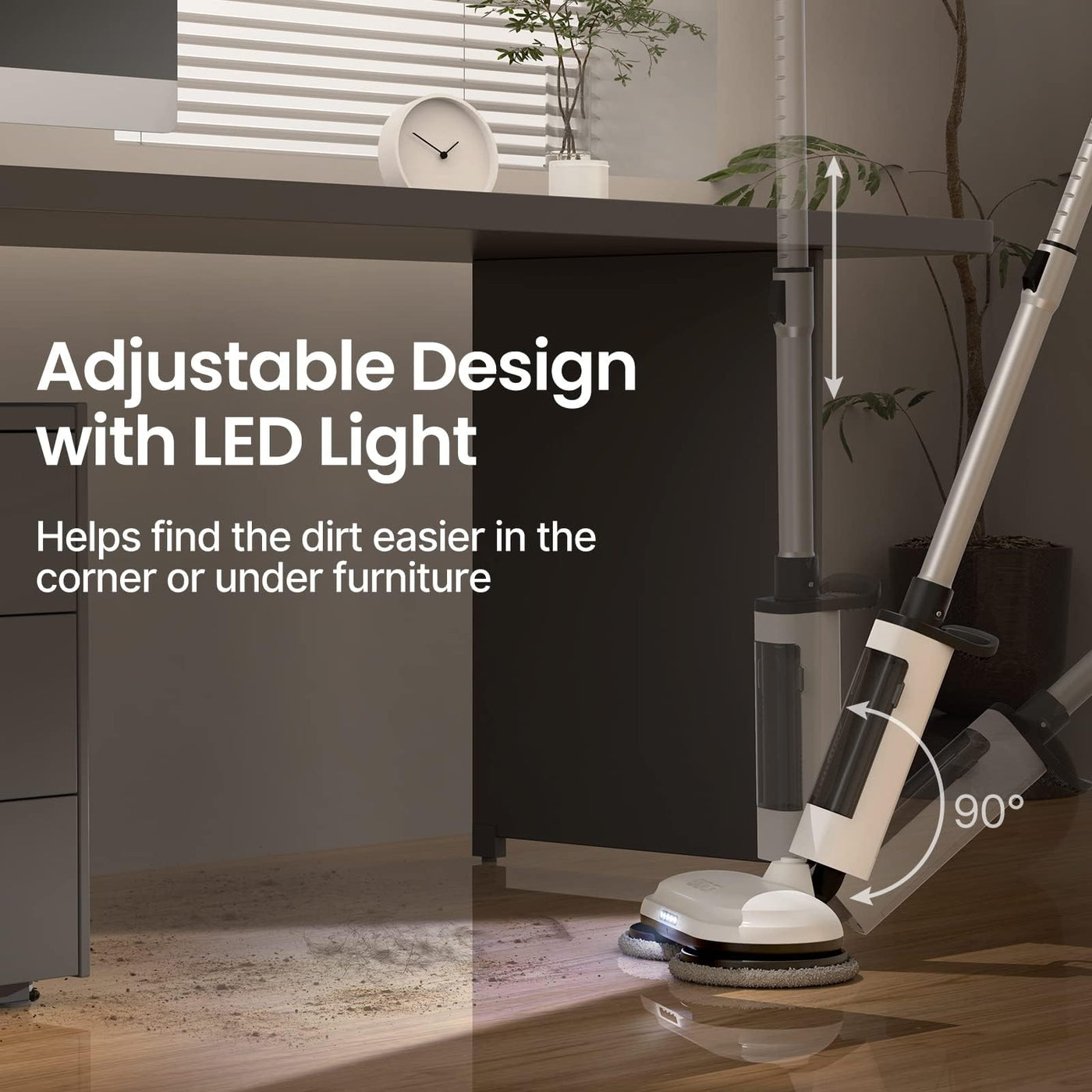 iDOO Kabellos Bodenwischer Elektrisch, Akku Elektrischer Wischmopp mit Sprühfunktion, 350ml Wassertank und LED Beleuchtung, Doppelte Rotationmopp Ohne Kraftaufwand, Weiß