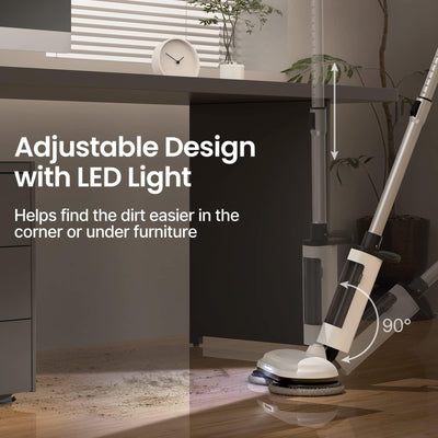 iDOO Kabellos Bodenwischer Elektrisch, Akku Elektrischer Wischmopp mit Sprühfunktion, 350ml Wassertank und LED Beleuchtung, Doppelte Rotationmopp Ohne Kraftaufwand, Weiß