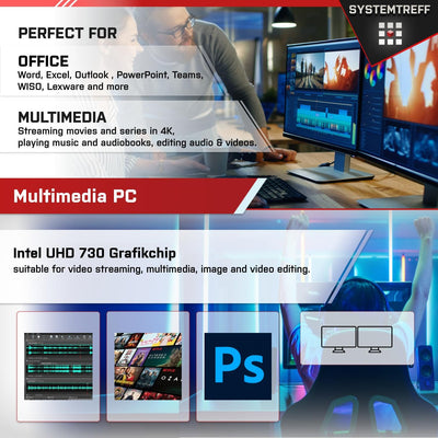 SYSTEMTREFF Office PC Intel Core i5-12400 6x4.4GHz | UHD 730 4K HDMI DX12 | 1TB M.2 NVMe | 32GB DDR4 RAM | WLAN Silent Desktop Computer Rechner für Büro Business Multimedia