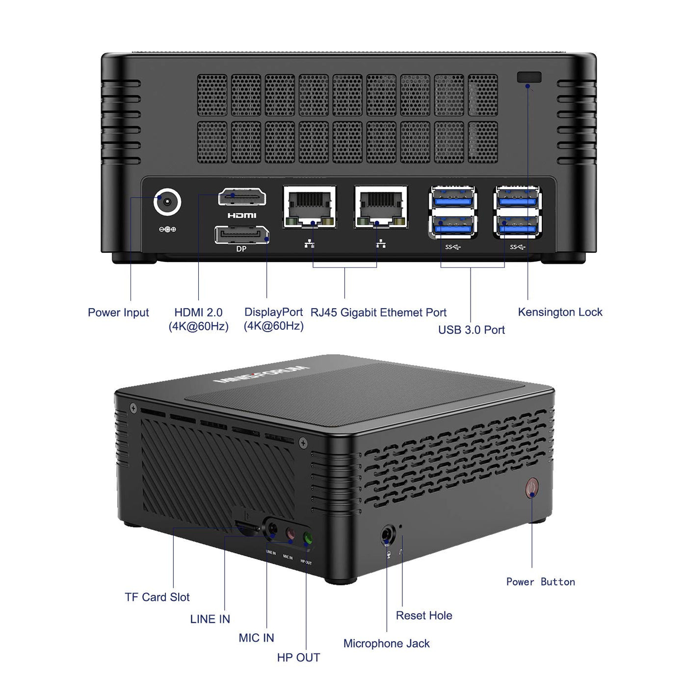 MINIS FORUM X400 Mini-PC AMD Ryzen 7 Pro 4750G 8C/16T Desktop-Computer, DDR4 16 GB RAM 512G SSD, HDMI 2.0/DP 4K@60Hz-Ausgang, 2X RJ45-Anschluss, 4X USB3.0-Anschluss, WIFI6 BT5.1