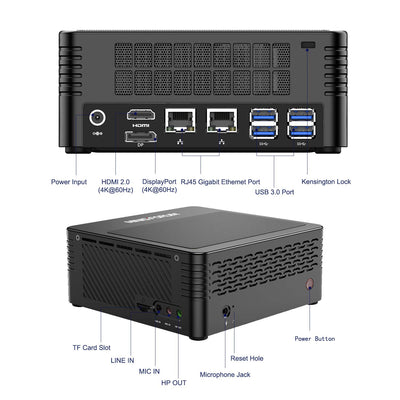 MINIS FORUM X400 Mini-PC AMD Ryzen 7 Pro 4750G 8C/16T Desktop-Computer, DDR4 16 GB RAM 512G SSD, HDMI 2.0/DP 4K@60Hz-Ausgang, 2X RJ45-Anschluss, 4X USB3.0-Anschluss, WIFI6 BT5.1