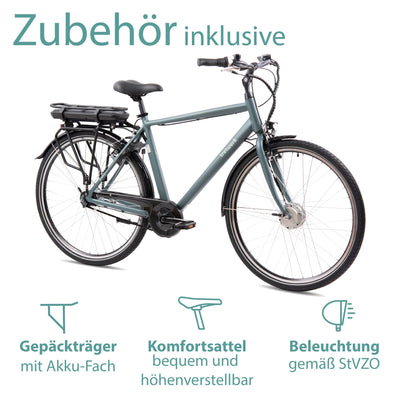 TRETWERK - 28 Zoll E-Bike Herren Pedelec - Mystic grau - E-Citybike Herrenfahrrad mit 7 Gang Shimano Nexus Nabenschaltung - Elektrofahrrad mit Frontmotor 250W, 36V