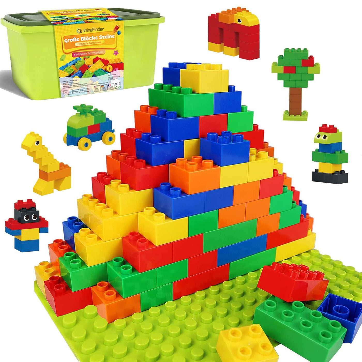 shineFinder Großen bausteine Kompatibel mit duplo bausteine, für Kleinkinder ab 2 Jahren mit Steinebox, Set für Kreatives Spielen, Lernspielzeug