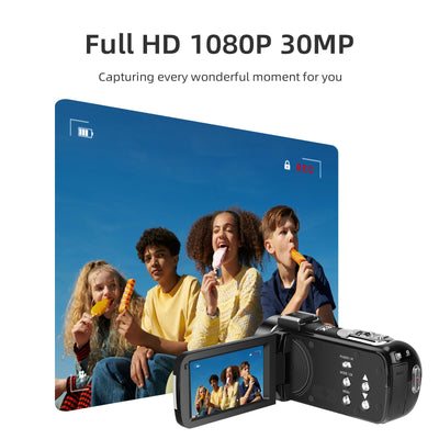 ORDRO B320 Videokamera Camcorder 1080P, 18X Zoom Vlog Kamera, Nachtsicht Kamera, 270° Drehbares HD-Display für Vlogging, YouTube und Videoaufnahmen