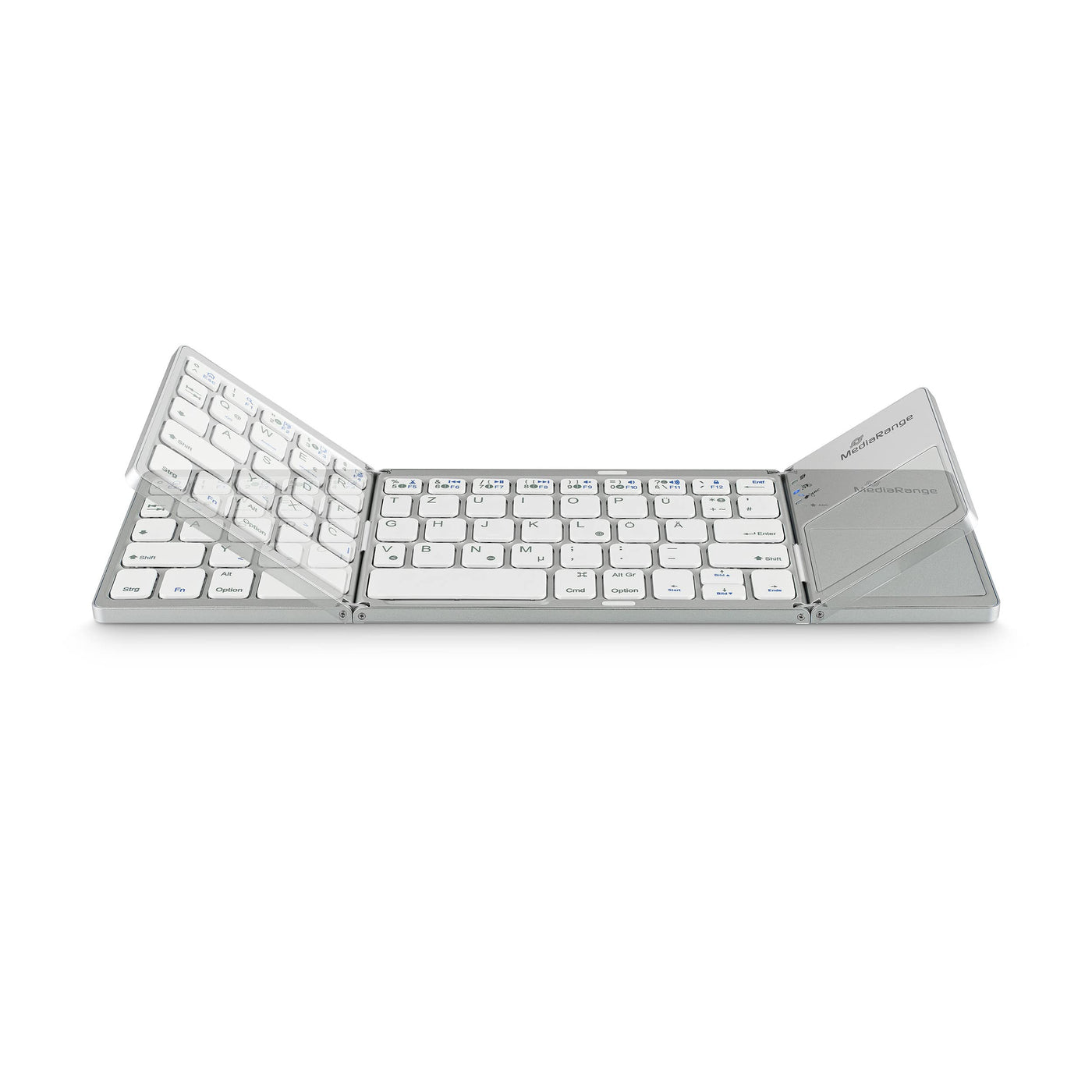 MediaRange kompakte Funk-Tastatur mit 63 Tasten und Touchpad, QWERTZ (DE/AT/CH) Tastaturbelegung, silber