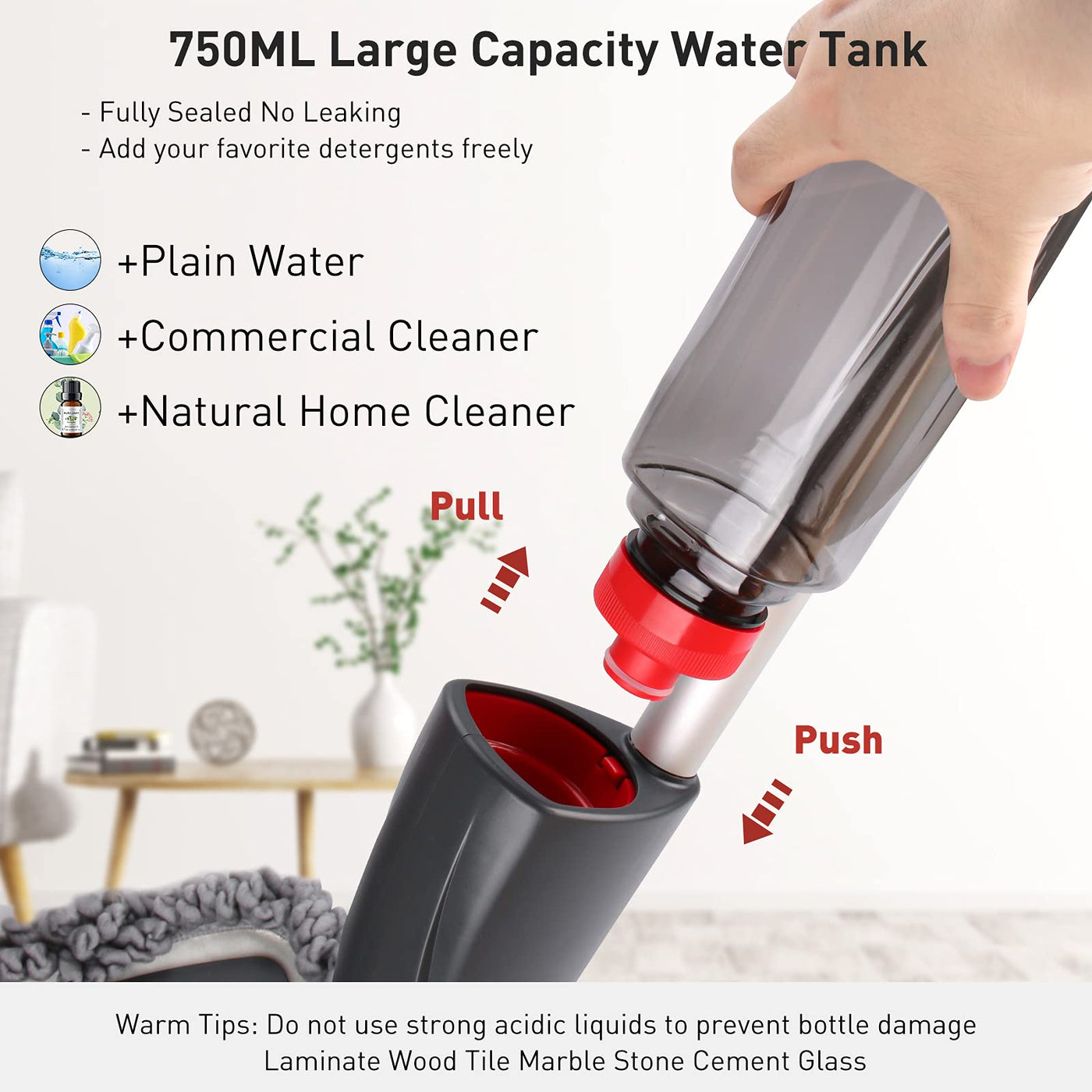 Homgif Sprühwischer 135CM Wischmopp mit Sprühfunktion, 750ML Spray Mop Bodenwischer mit Sprühfunktion, Home Küche Wischer Bodenreinigung mit 3 Aktualisiert Waschbaren Mikrofaserbezug