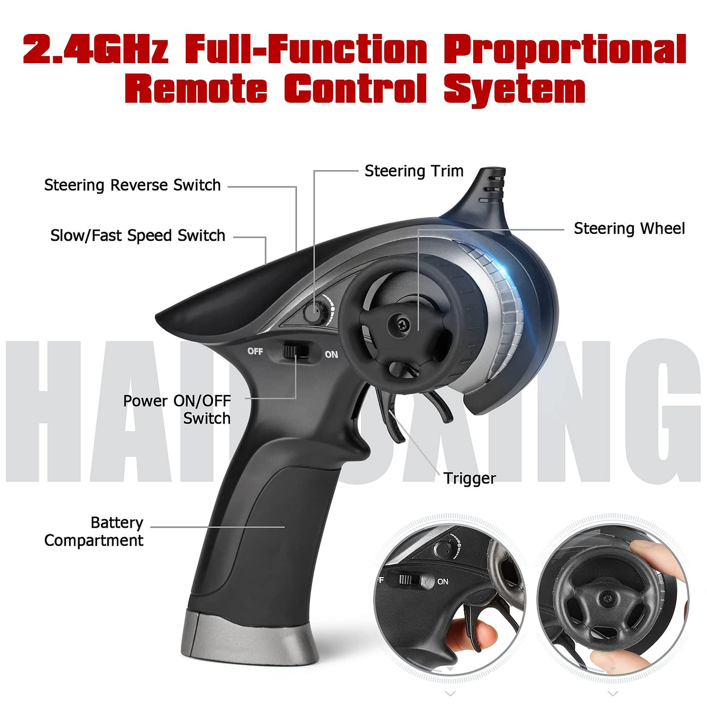 HAIBOXING Ferngesteuertes Auto, 1:18 RC Cars 36 km/h Hobby RC Auto mit Lights, 2,4 GHz Wasserdichter 4WD Off-Road Outdoor Indoor Fahrzeug, 2 Akku Lange Laufzeit (18868)