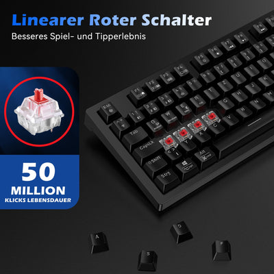 TECURS Gaming Tastatur - Mechanische Tastatur Kabellos Programmierbare 80% TKL QWERTZ mit Rote Schalter, RGB-Beleuchtung, Multimedia-Tasten, Mechanical Keyboard für PC/Mac/PS4/PS5, Schwarz