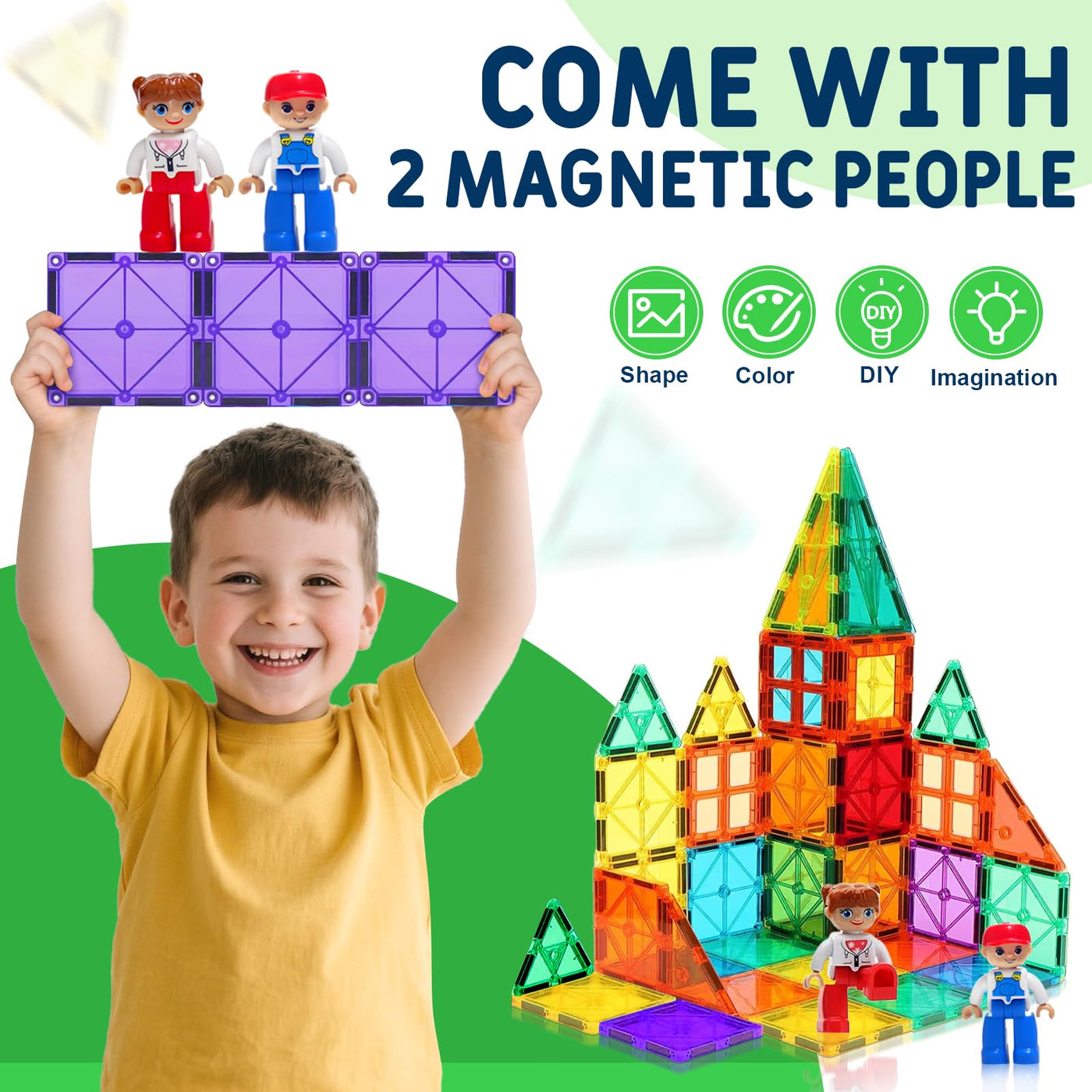 120pcs Magnetische Bausteine Spielzeug mit 2 Magnetfiguren und 2 Autos, Magnetbausteine für 3 4 5 6 7 Jahre kinder, Montessori Magneten Set Spielzeug Geschenk für Kinder ab 4-8 Jahre Junge Mädchen