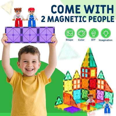 120pcs Magnetische Bausteine Spielzeug mit 2 Magnetfiguren und 2 Autos, Magnetbausteine für 3 4 5 6 7 Jahre kinder, Montessori Magneten Set Spielzeug Geschenk für Kinder ab 4-8 Jahre Junge Mädchen