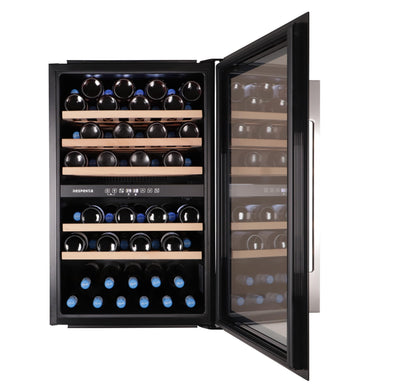 Respekta Einbau-Weinkühlschrank für 57 Standardflaschen / 143 L Nutzinhalt / 2 Temperaturzonen, je 5°-22°C/Touch Control/LED Leuchte/Wechselbarer Türanschlag/Max. 38 dB/WKSE 57-19